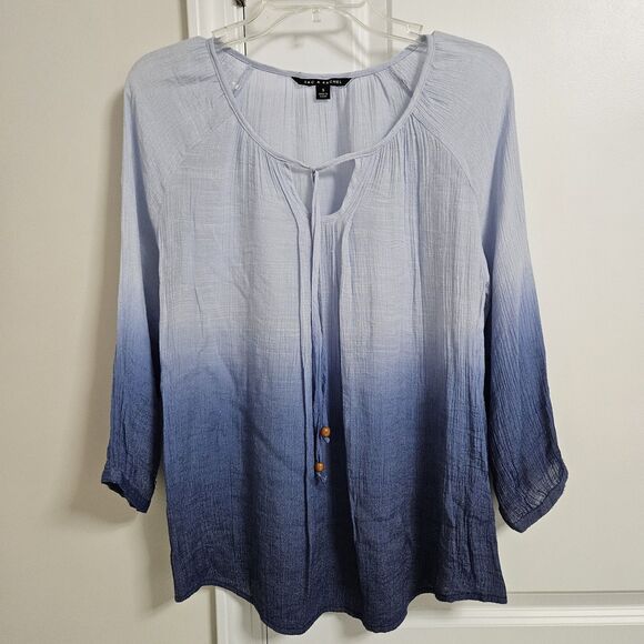 Zac & Rachel Ombre Blouse Women’s Sm Blue Long Sleeves Lightweight Semi Sheer - Picture 1 of 9